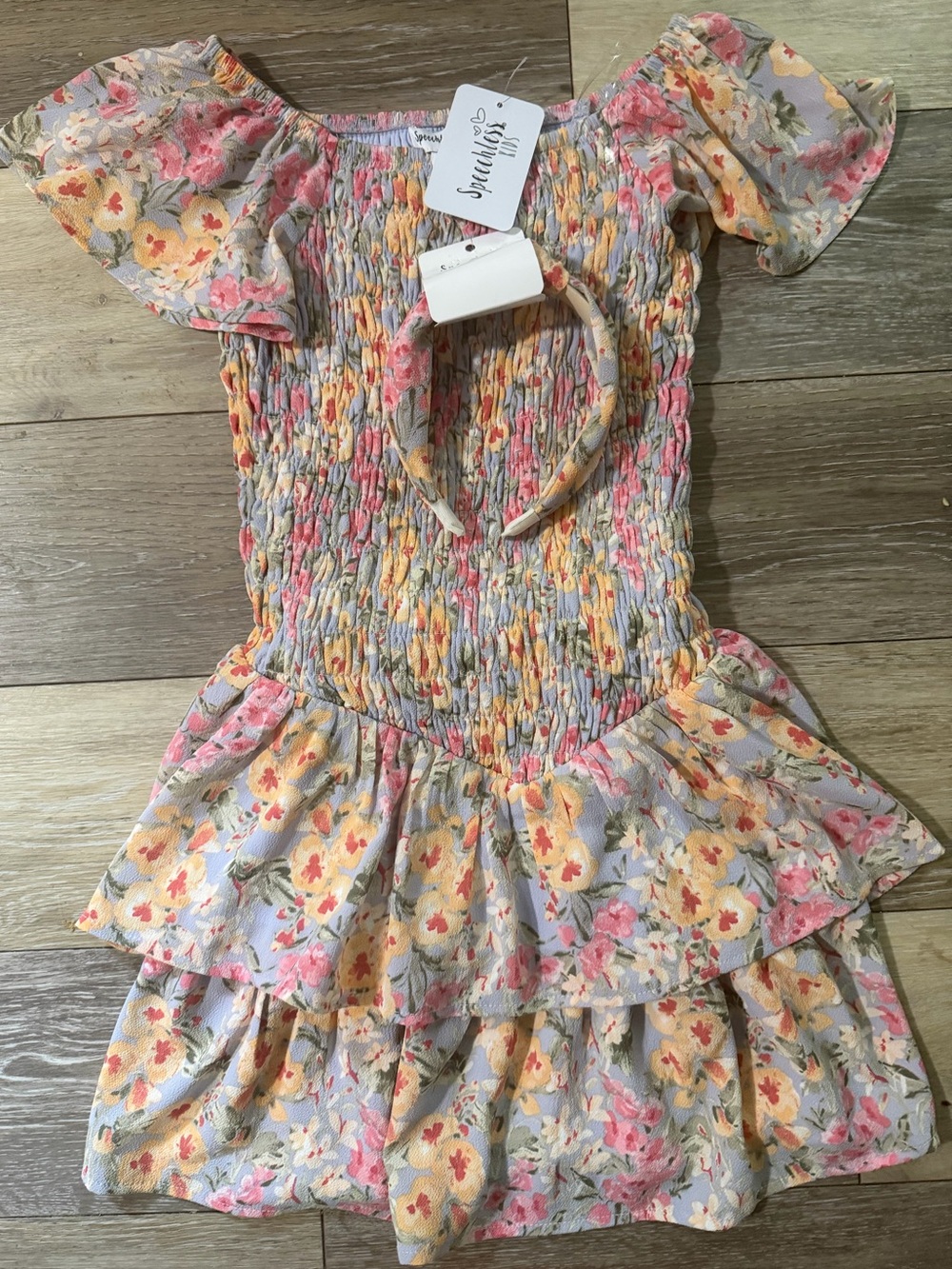 Speechless girls size 8 dress w headband  Floral Smocked Shoulder Kids Dress-NWT